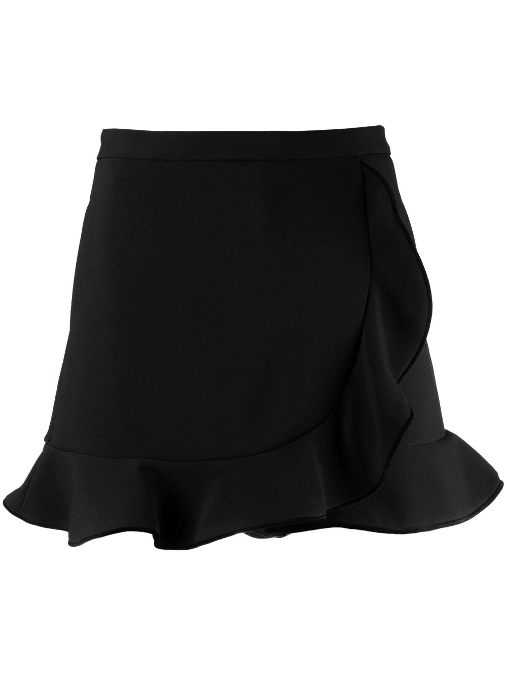 Shorts mit hoher Taille und Rüschenbesatz in Schwarz