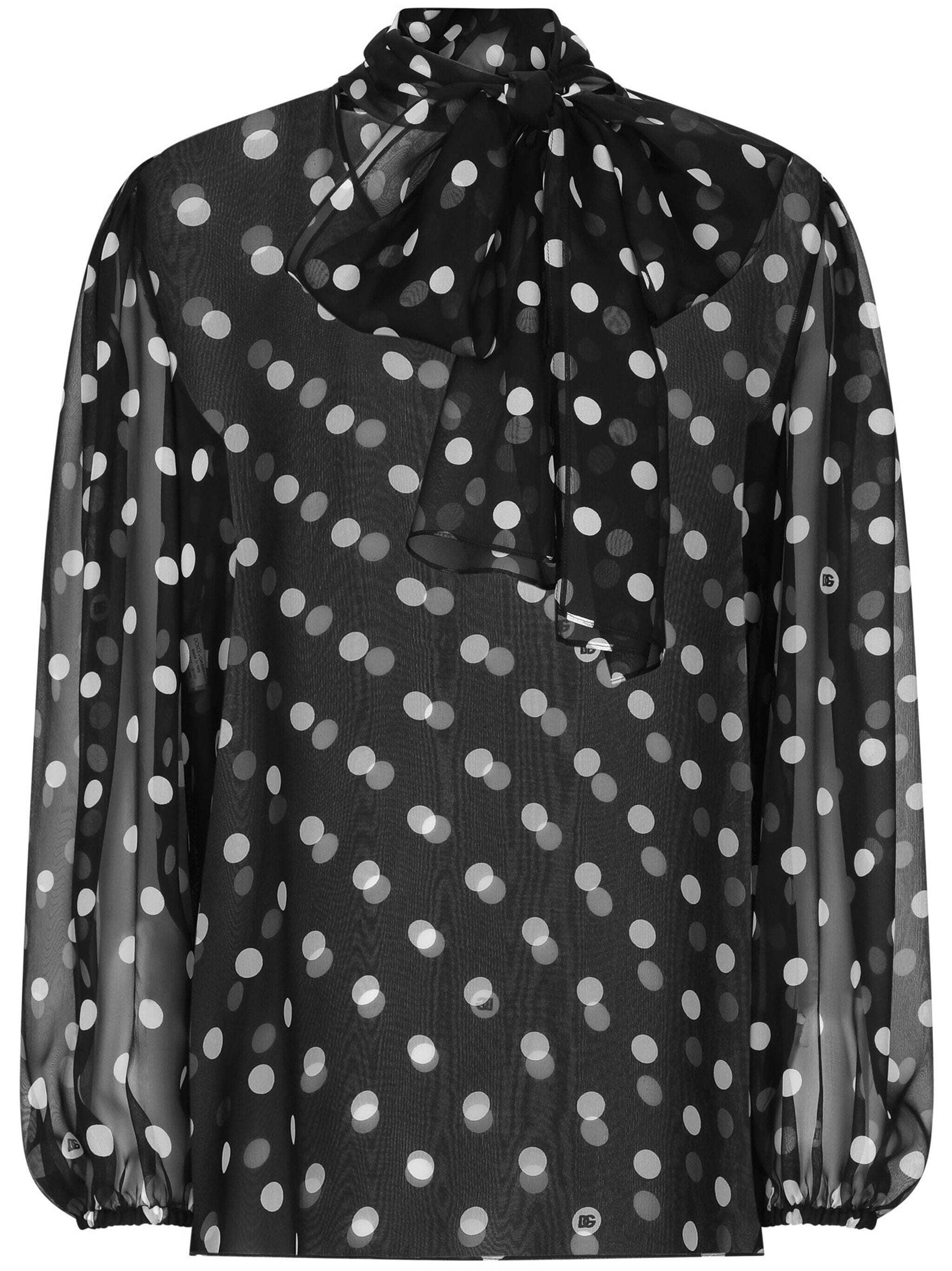 Pussy-bow blouse with polka dots